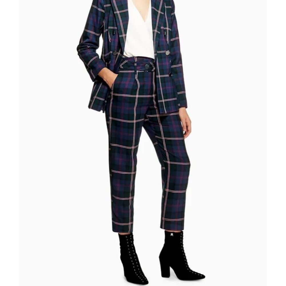 Dark Blue Plaid PantsTapered Leg : Trousers Only